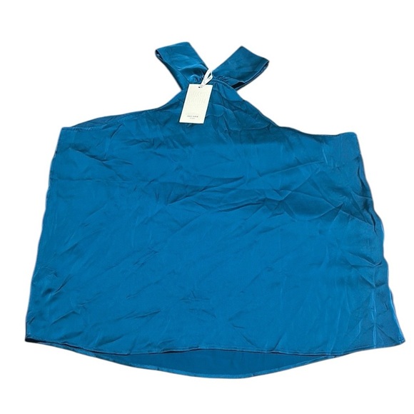 GRACE KARIN NWT Halter Kapin Blouse Satin Fabric Blue Color Size 2XL - Picture 1 of 7